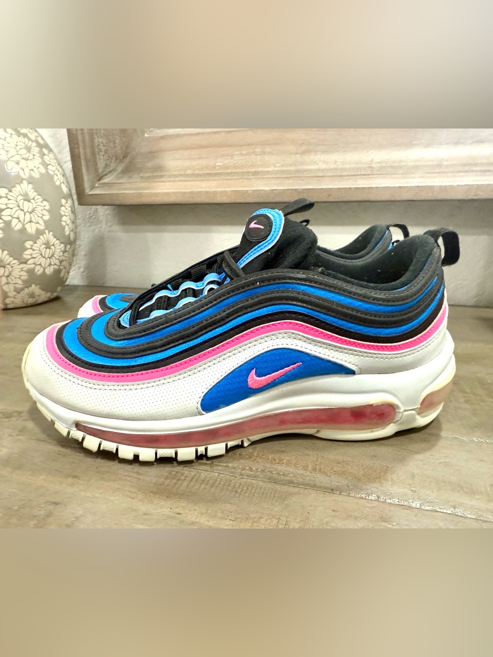 Nike Women’s Air Max 97 — White, Black, Blue & Pink